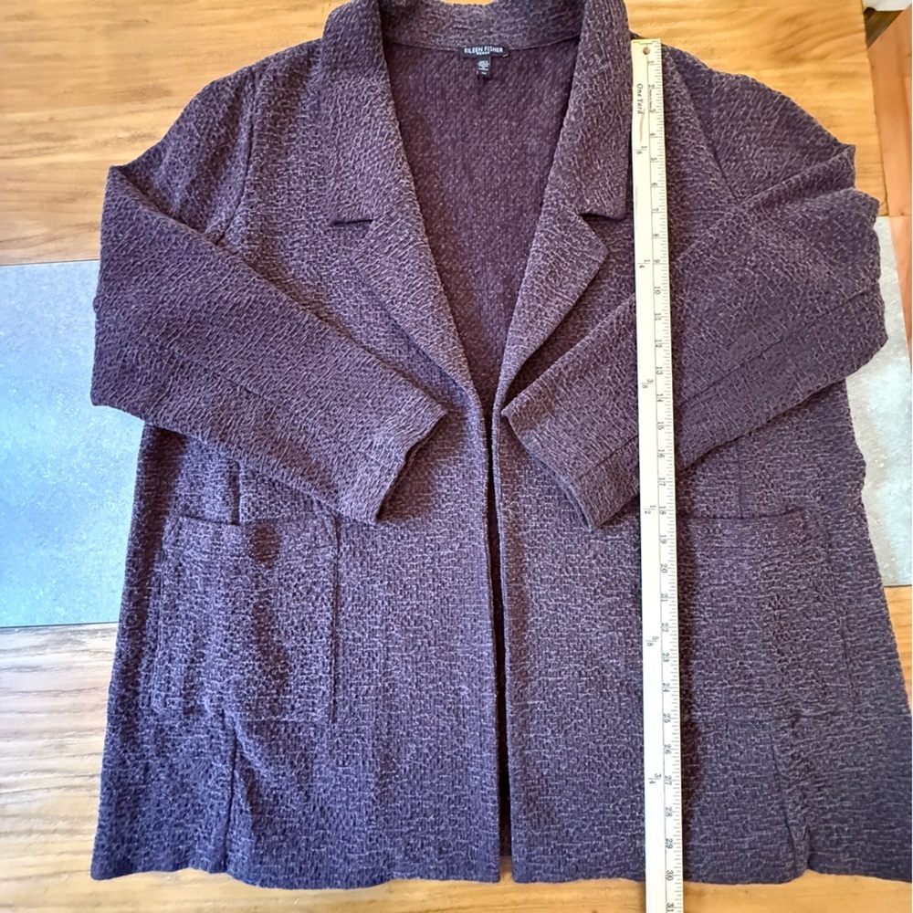 Eileen Fisher Cassis Crosshatch Tencel Open Front Notch Collar Plum Jacket 2X - Picture 14 of 14